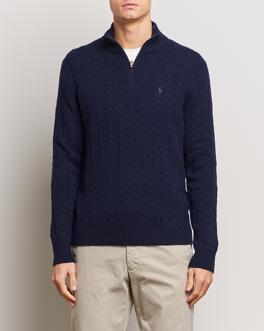 Herre | | Polo Ralph Lauren | Wool/Cotton Cable Half-Zip Hunter Navy