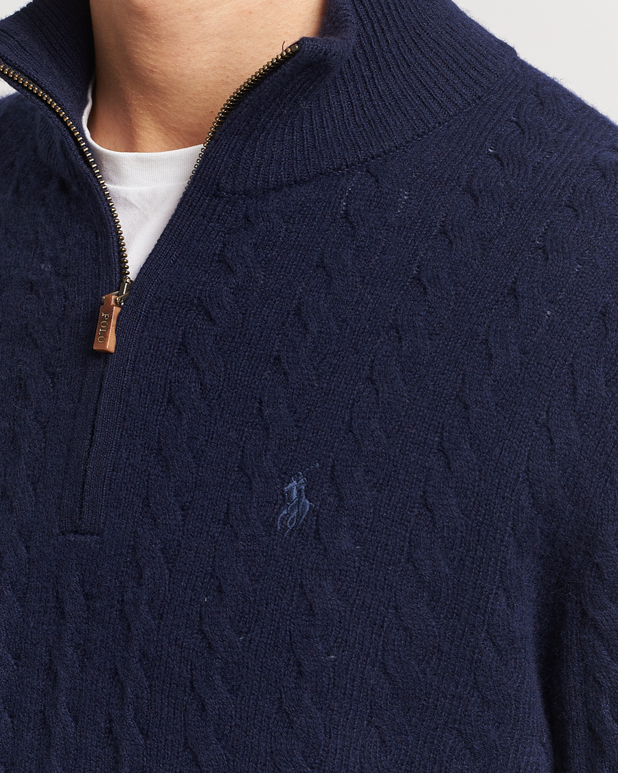 Herre | Gensere | Polo Ralph Lauren | Wool/Cotton Cable Half-Zip Hunter Navy