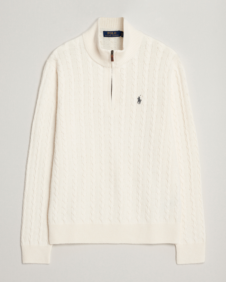 Herre |  | Polo Ralph Lauren | Wool/Cotton Cable Half-Zip Andover Cream