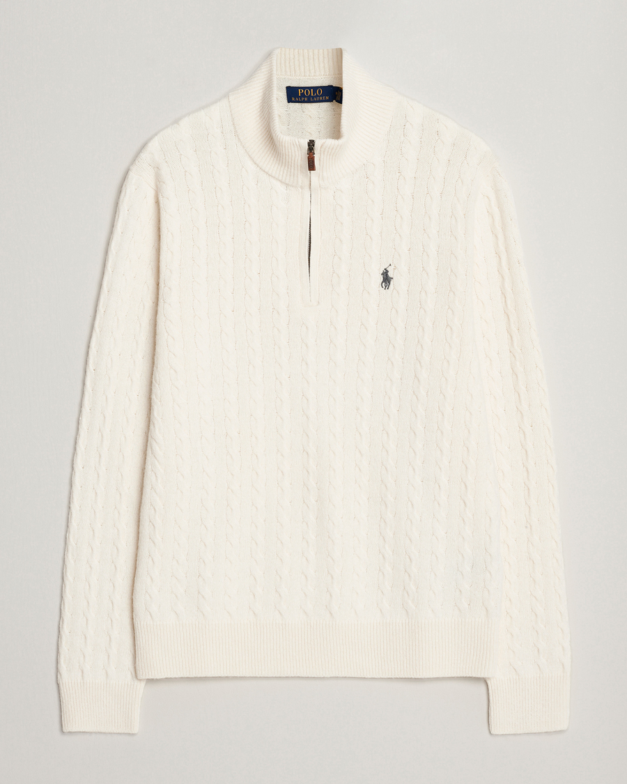 Herre | Gensere | Polo Ralph Lauren | Wool/Cotton Cable Half-Zip Andover Cream