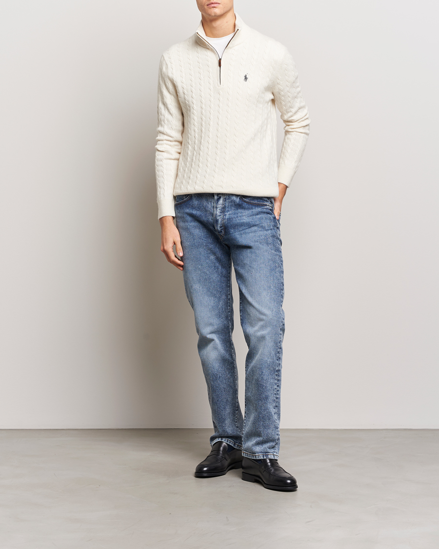 Herre | Gensere | Polo Ralph Lauren | Wool/Cotton Cable Half-Zip Andover Cream