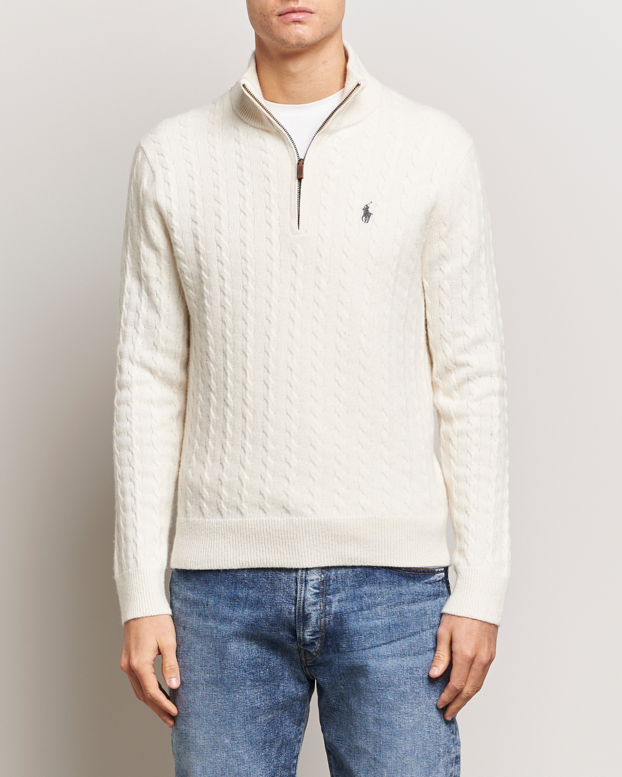Herre | Gensere | Polo Ralph Lauren | Wool/Cotton Cable Half-Zip Andover Cream