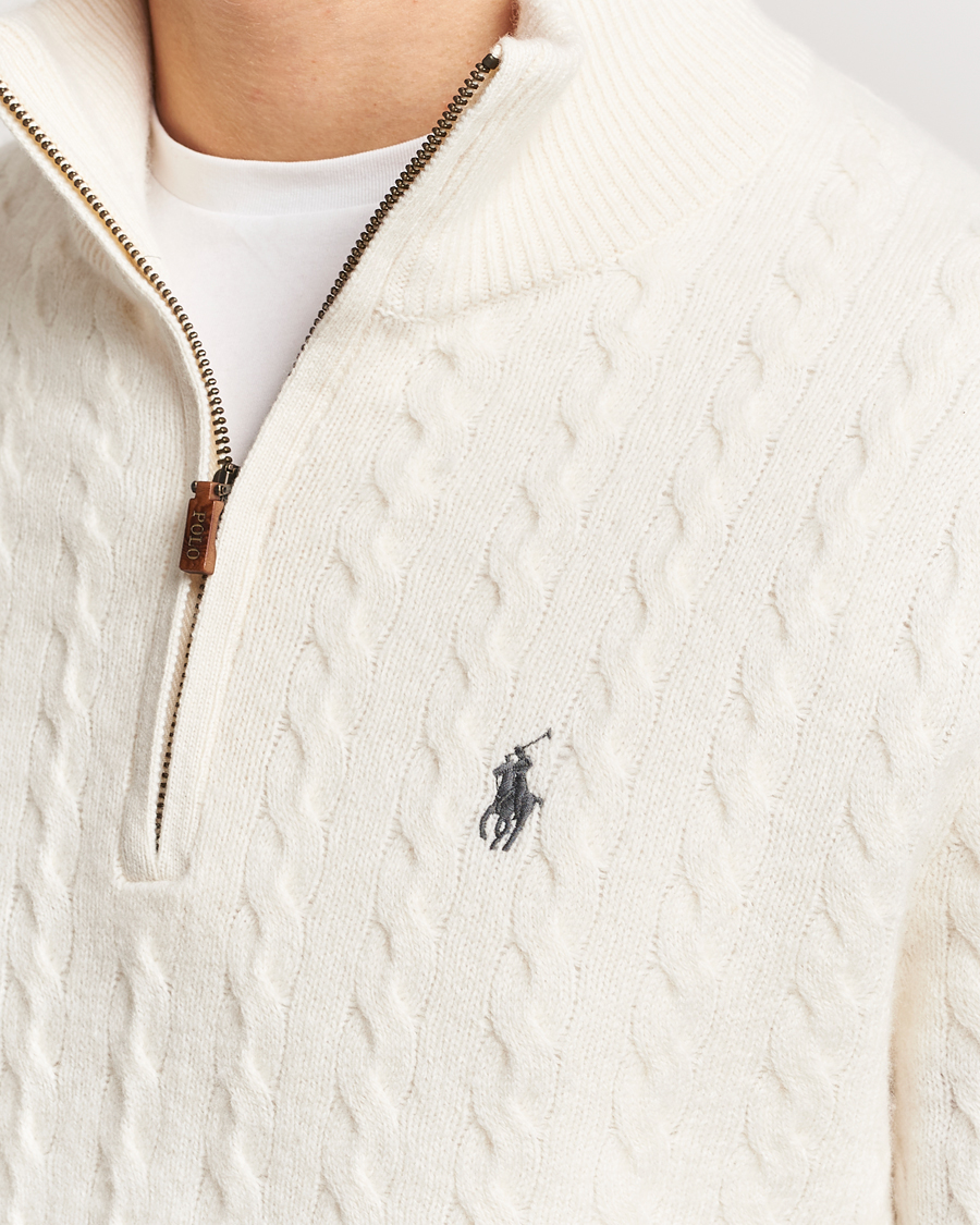 Herre | Gensere | Polo Ralph Lauren | Wool/Cotton Cable Half-Zip Andover Cream