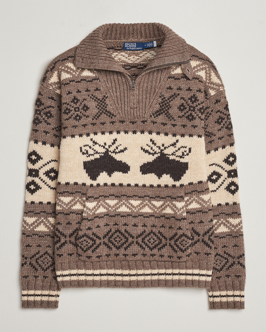 Herre | Gensere | Polo Ralph Lauren | Wool Knitted Half-Zip Sweater Medium Brown