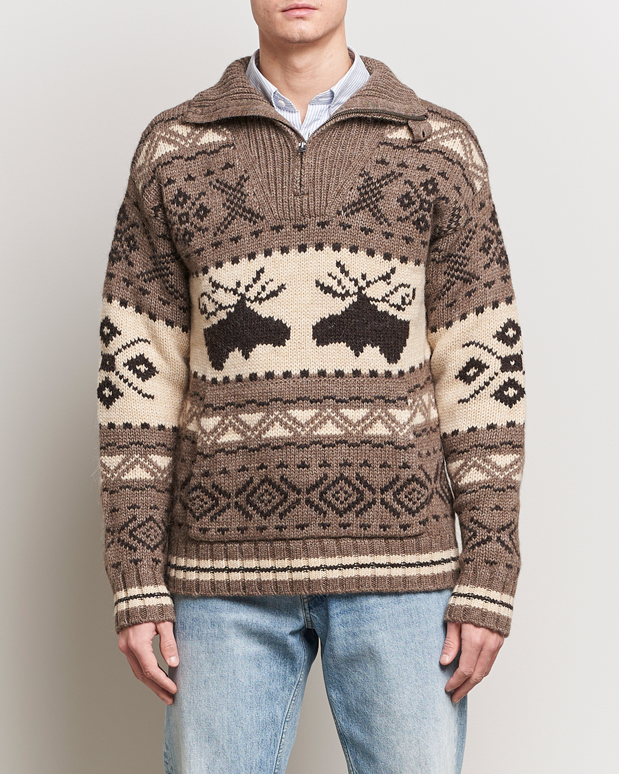 Herre | Strikkede gensere | Polo Ralph Lauren | Wool Knitted Half-Zip Sweater Medium Brown