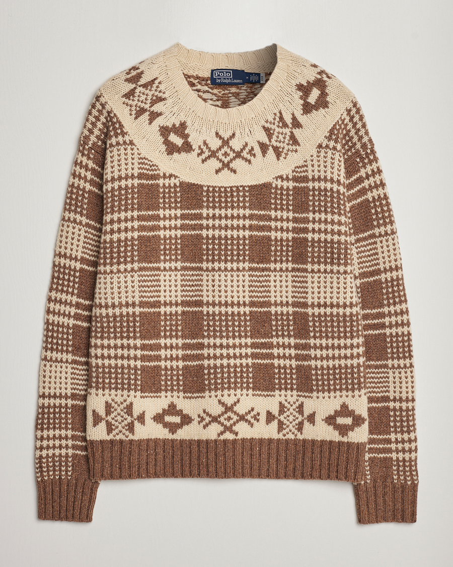 Herre | Julegensere | Polo Ralph Lauren | Wool Knitted Crew Neck Sweater Medium Brown