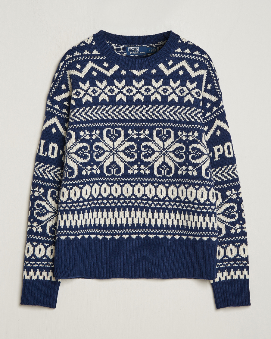 Herre |  | Polo Ralph Lauren | Wool Knitted Snowflake Crew Neck Bright Navy