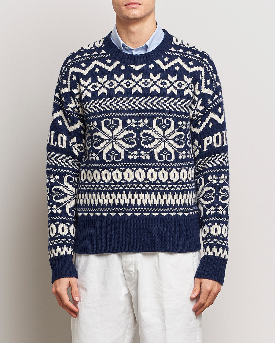 Herre | Ralph Lauren Holiday Dressing | Polo Ralph Lauren | Wool Knitted Snowflake Crew Neck Bright Navy