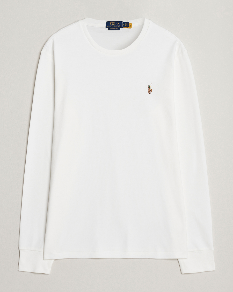 Herre | T-Shirts | Polo Ralph Lauren | Luxury Pima Cotton Long Sleeve T-Shirt White