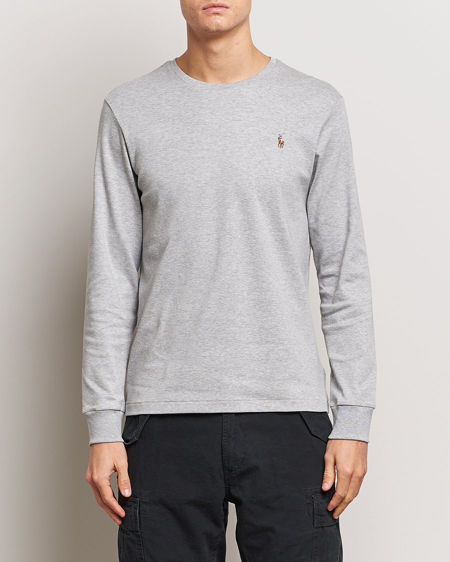 Herre | T-Shirts | Polo Ralph Lauren | Luxury Pima Cotton Long Sleeve T-Shirt Light Grey