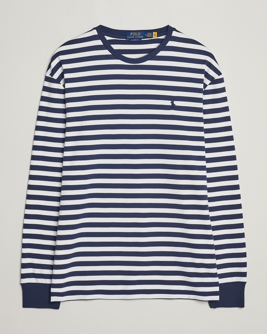 Herre | T-Shirts | Polo Ralph Lauren | Striped Long Sleeve T-Shirt Refined Navy/White