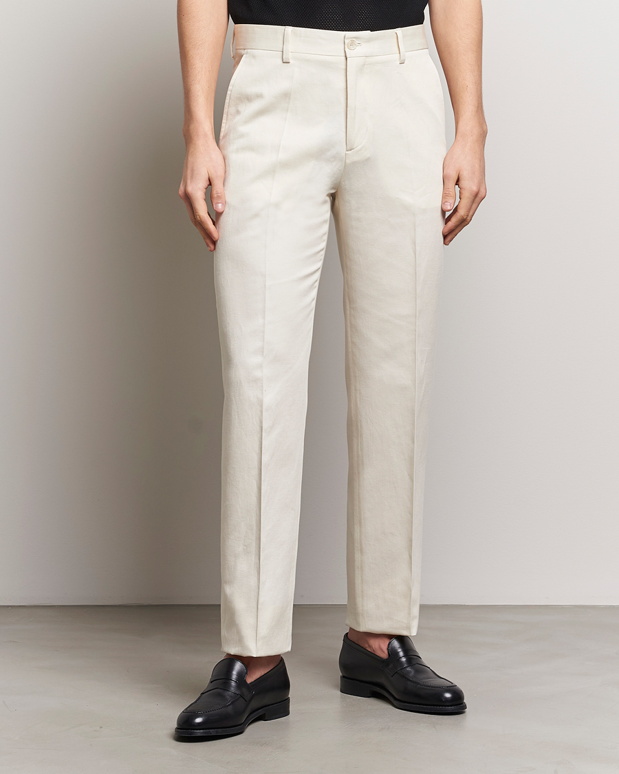 Herre | Linbukser | Filippa K | Straight Linen Trousers Bone White