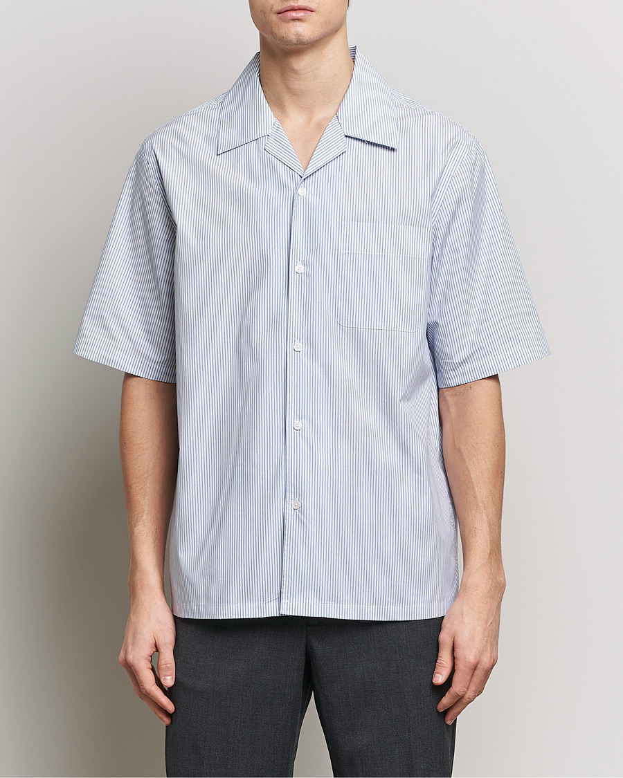 Herre | Kortermede skjorter | Filippa K | Striped Short Sleeve Resort Shirt Blue/White