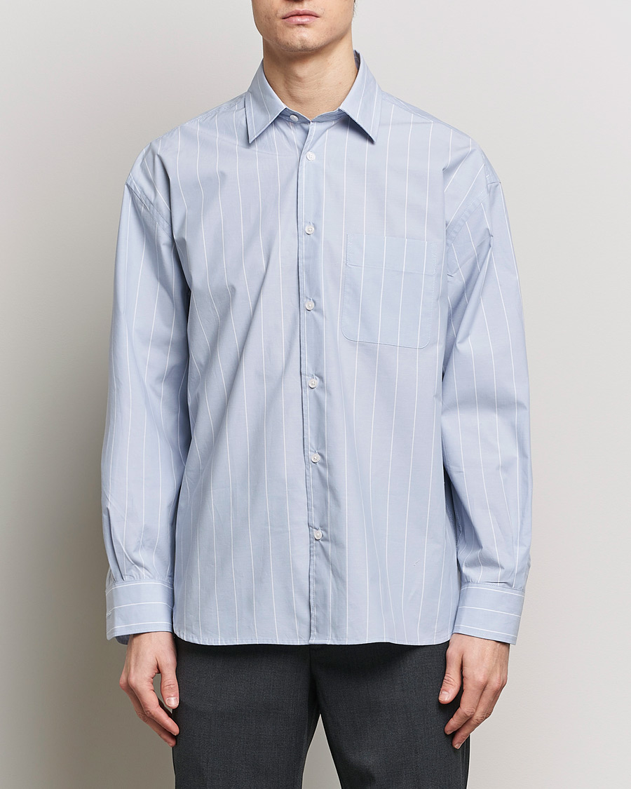 Herre | Filippa K | Filippa K | Striped Poplin Shirt Faded Blue/White