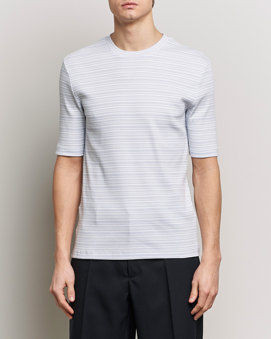 Herre | T-Shirts | Filippa K | Striped Rib T-Shirt Mist Blue/White