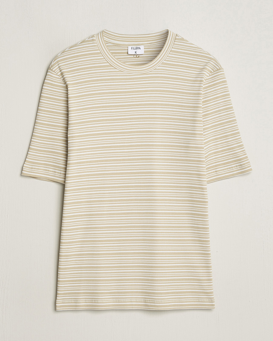 Herre | T-Shirts | Filippa K | Striped Rib T-Shirt Dark Yellow/White