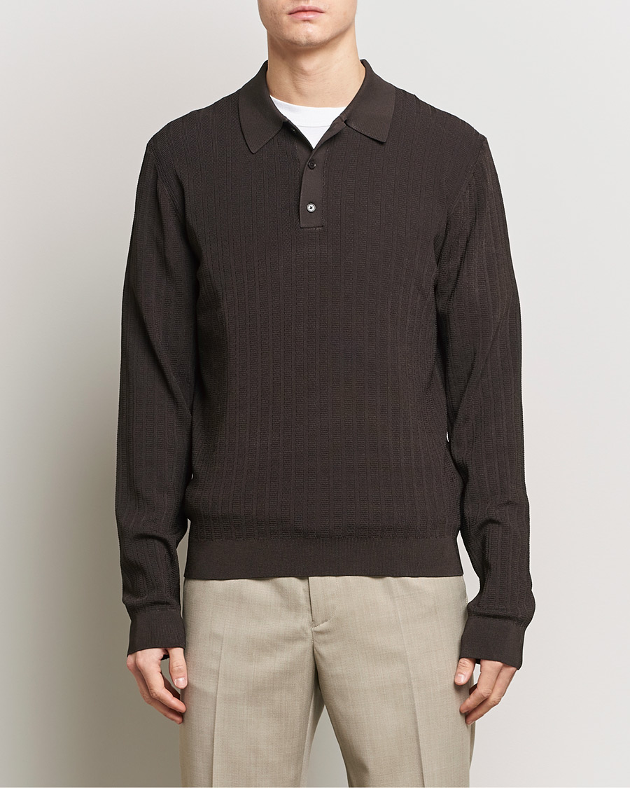 Herre | Business & Beyond | Filippa K | Structured Knitted Polo Dark Oak