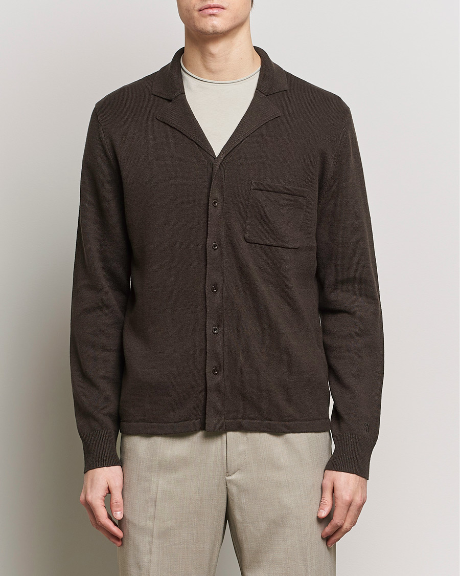 Herre | Gensere | Filippa K | Cotton Linen Knitted Shirt Dark Oak