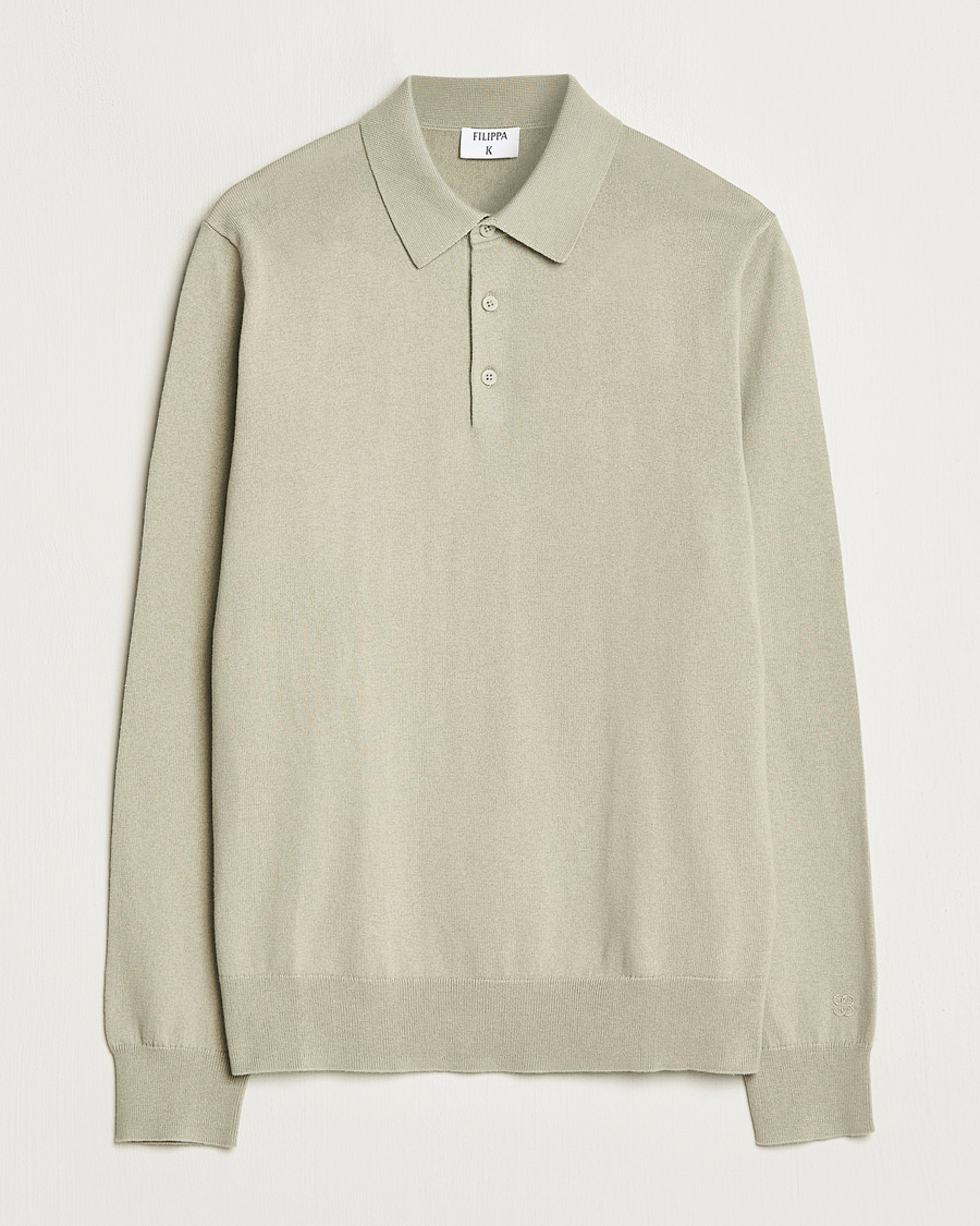 Herre | Gensere | Filippa K | Knitted Polo Shirt Light Sage
