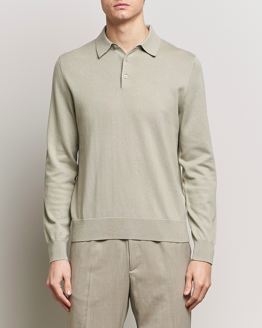 Herre | Strikkede pikéer | Filippa K | Knitted Polo Shirt Light Sage