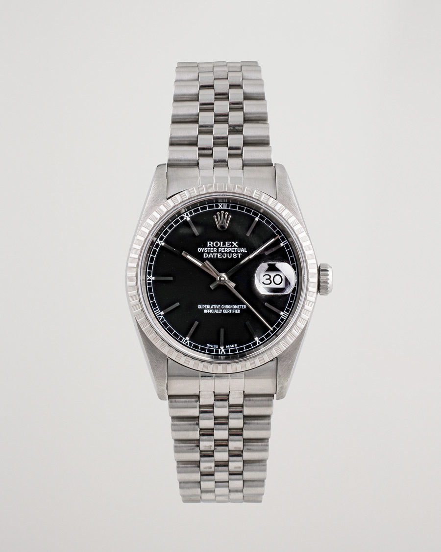 Herre | Rolex Pre-Owned Datejust 16220 Oyster Perpetual Black Steel Black Steel Black | Rolex Pre-Owned | Datejust 16220 Oyster Perpetual Black Steel Black Steel Black