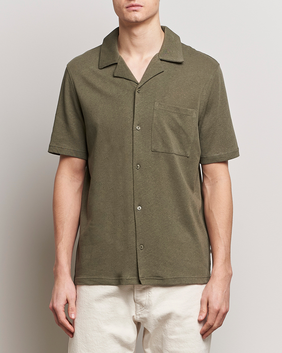 Herre | Klær | Samsøe Samsøe | Samartin Cotton/Linen Short Sleeve Shirt Dusty Olive