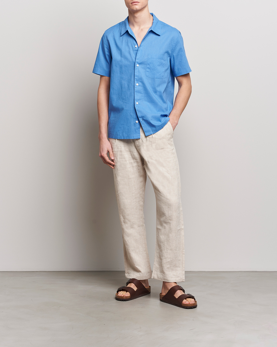 Herre | Skjorter | Samsøe Samsøe | Avan Linen/Cotton Short Sleeve Shirt Super Sonic