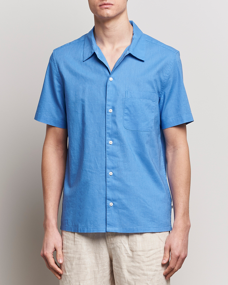 Herre | Nye produktbilder | Samsøe Samsøe | Avan Linen/Cotton Short Sleeve Shirt Super Sonic