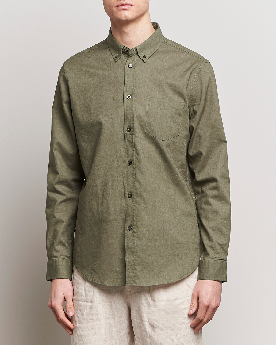 Herre | Linskjorter | Samsøe Samsøe | Liam Linen/Cotton Shirt Dusty Olive