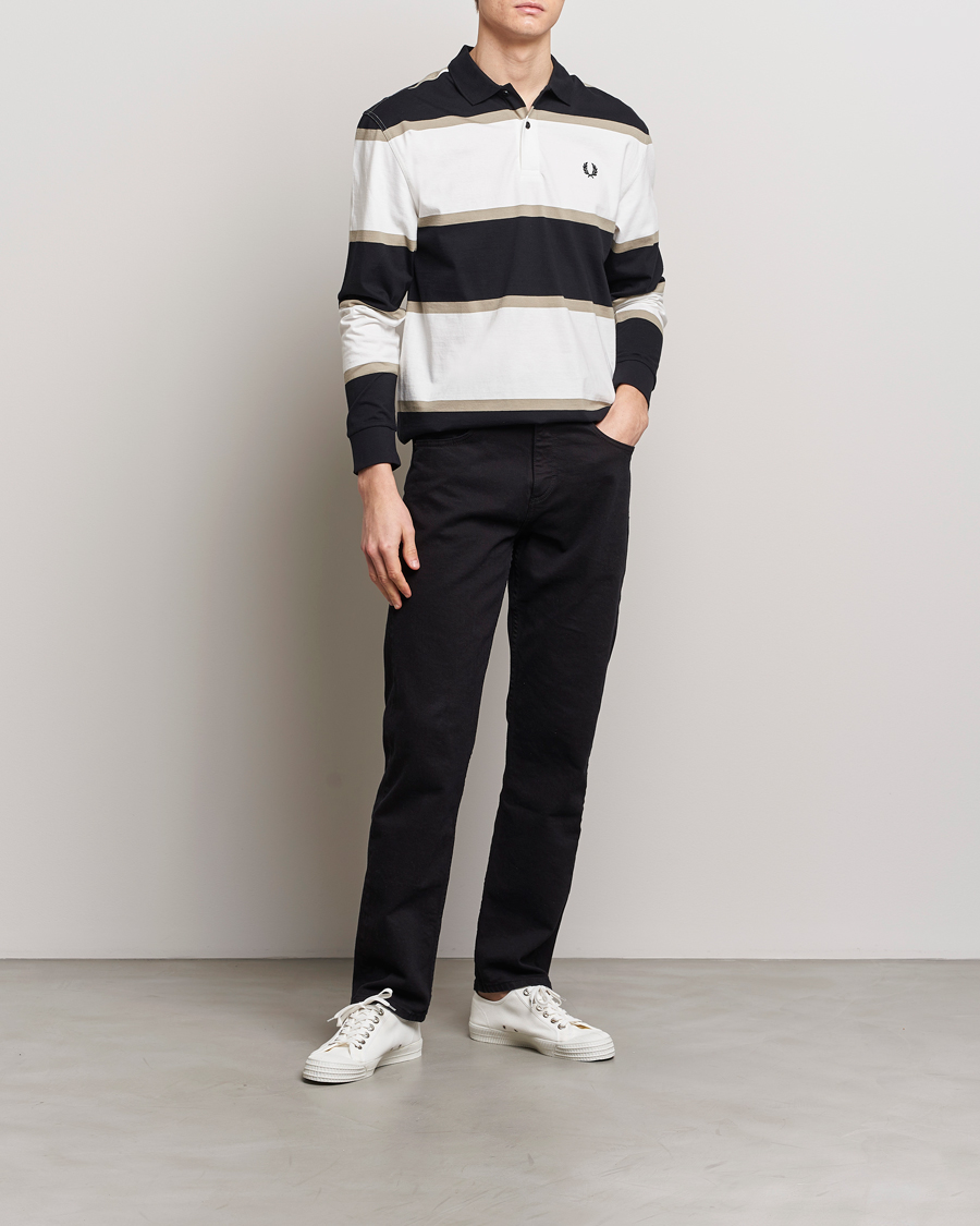 Herre | Gensere | Fred Perry | Relaxed Striped Rugby Shirt Snow White/Navy
