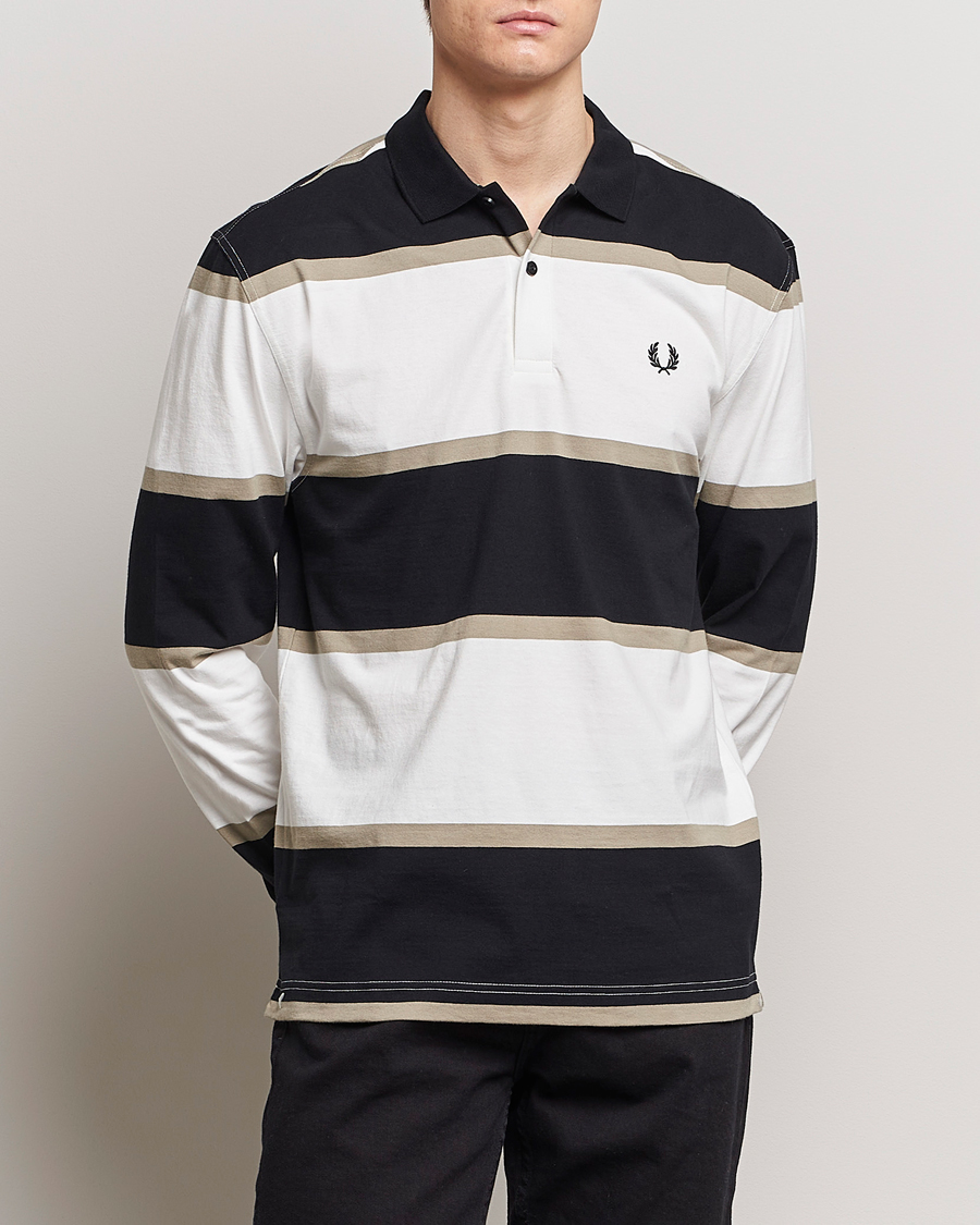 Herre | Gensere | Fred Perry | Relaxed Striped Rugby Shirt Snow White/Navy