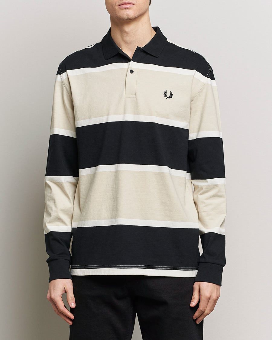 Herre | Rugbygensere | Fred Perry | Relaxed Striped Rugby Shirt Oatameal/Black