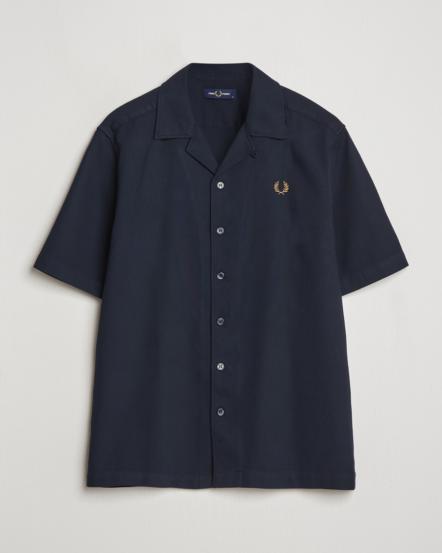 Herre | Skjorter | Fred Perry | Pique Textured Short Sleeve Shirt Navy