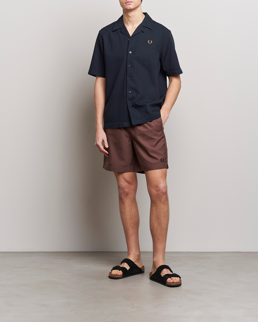 Herre | Skjorter | Fred Perry | Pique Textured Short Sleeve Shirt Navy
