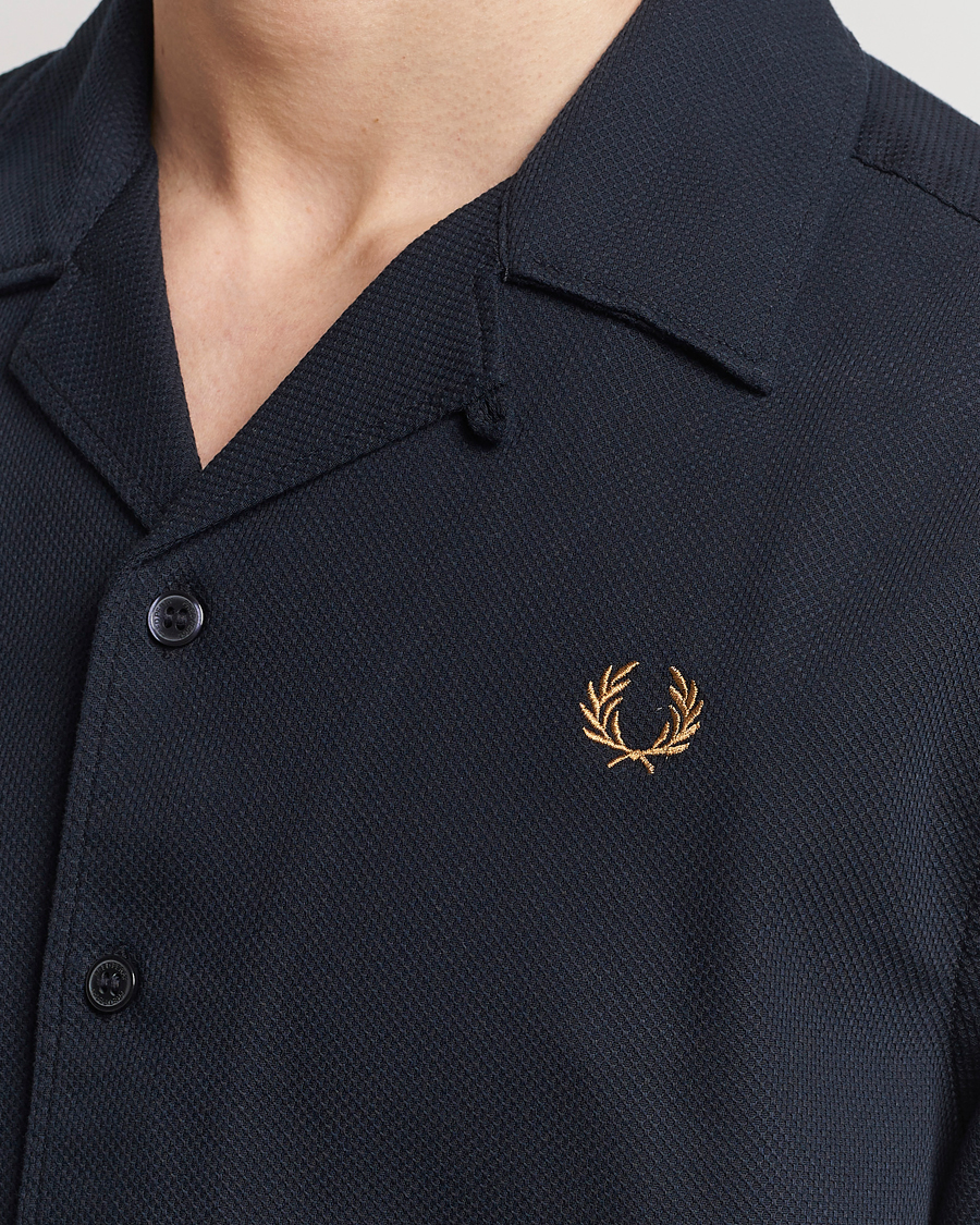 Herre | Skjorter | Fred Perry | Pique Textured Short Sleeve Shirt Navy