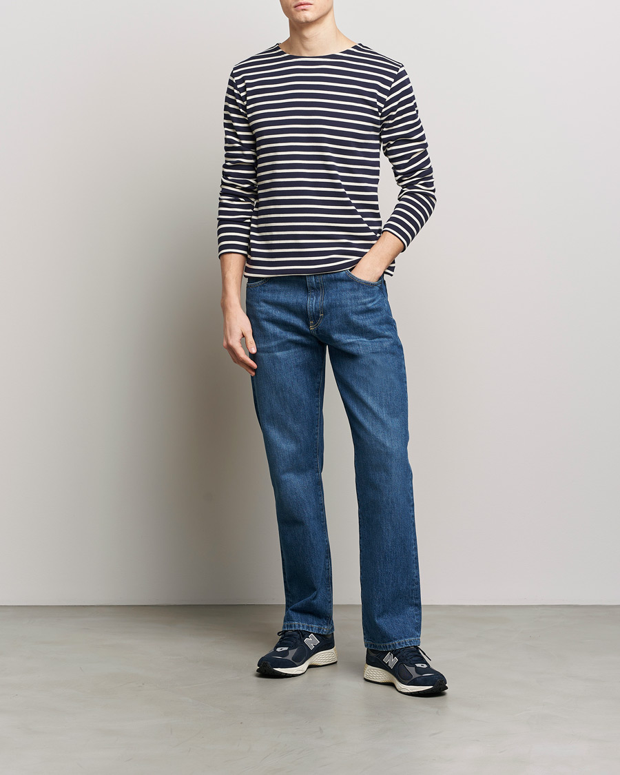Herre | T-Shirts | Armor-lux | Houat Héritage Stripe Long Sleeve T-Shirt Nature/Navy