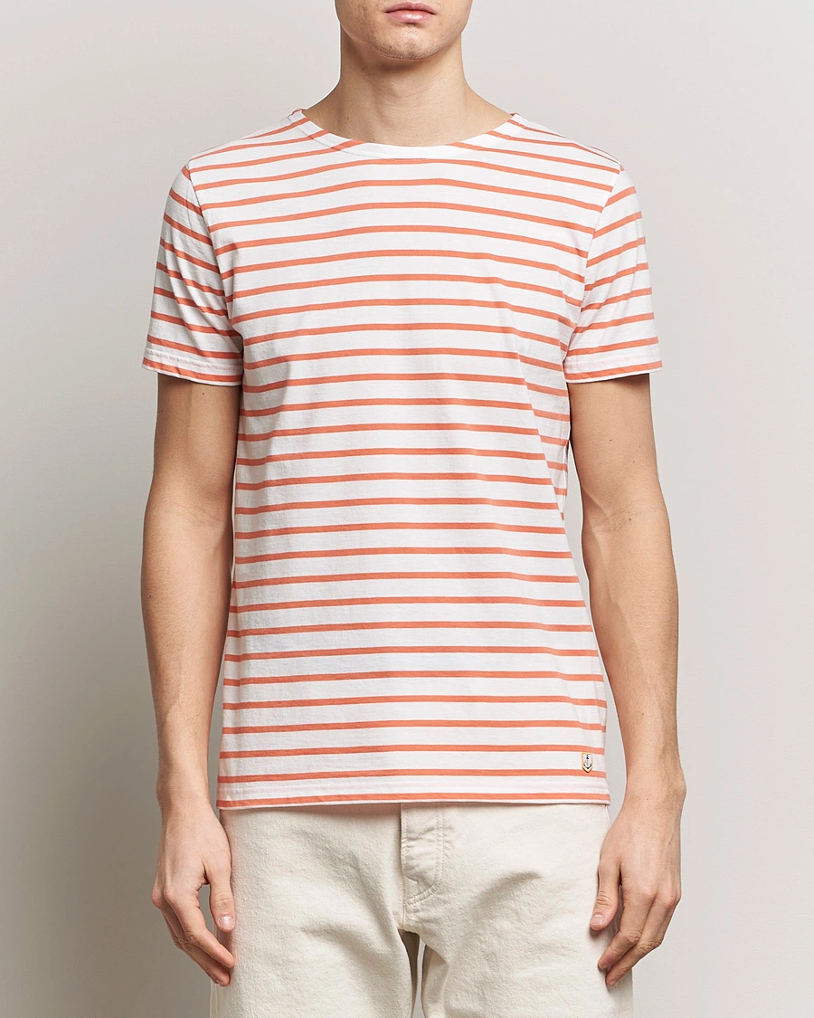 Herre | Kortermede t-shirts | Armor-lux | Hoëdic Boatneck Héritage Stripe T-shirt Milk/Coral