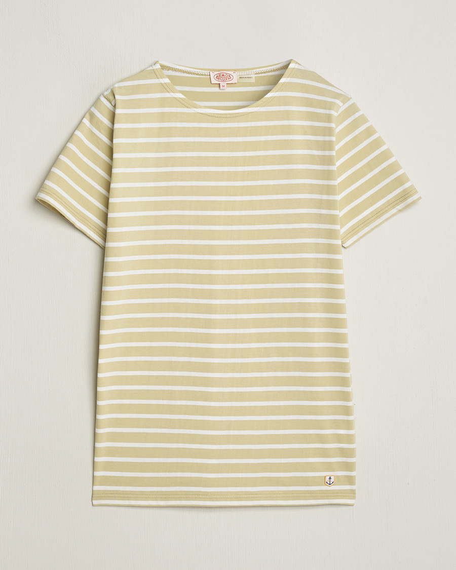 Herre | T-Shirts | Armor-lux | Hoëdic Boatneck Héritage Stripe T-shirt Pale Olive/Milk
