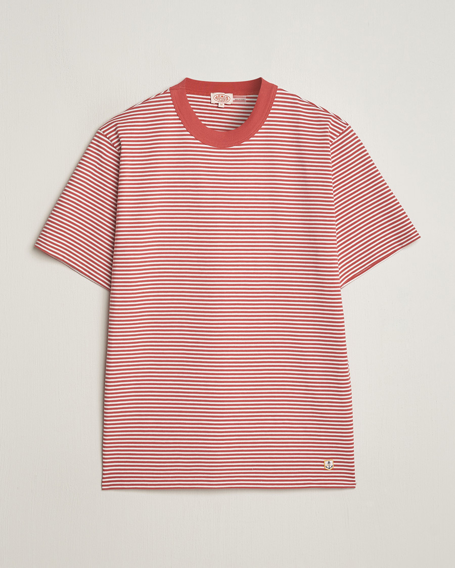 Herre | T-Shirts | Armor-lux | Callac Héritage Stripe T-Shirt Cardinal/Milk