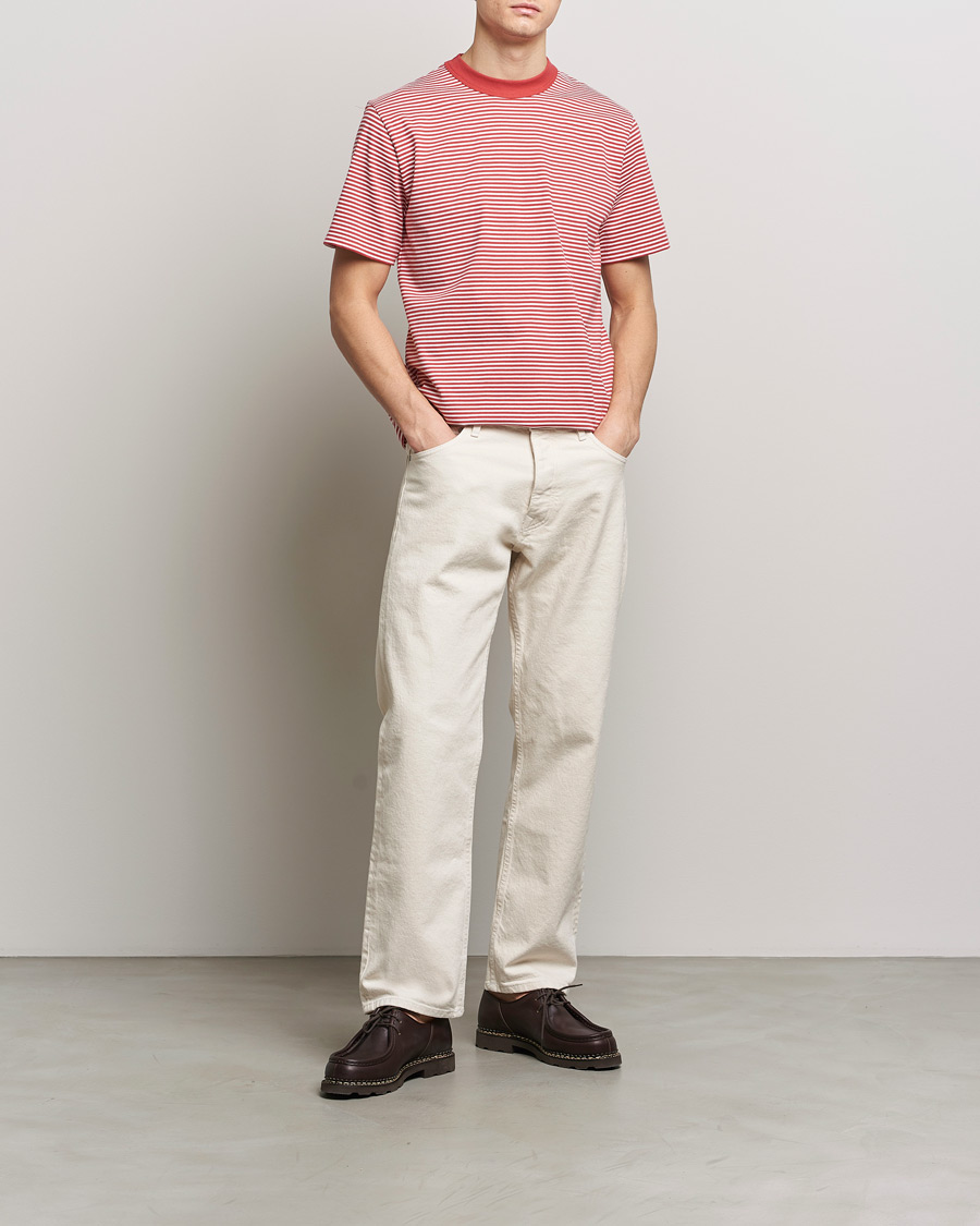 Herre | T-Shirts | Armor-lux | Callac Héritage Stripe T-Shirt Cardinal/Milk