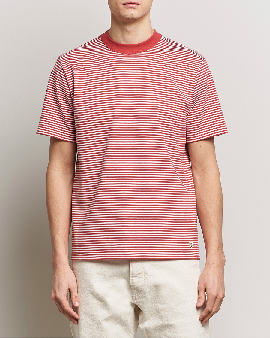 Herre | Kortermede t-shirts | Armor-lux | Callac Héritage Stripe T-Shirt Cardinal/Milk