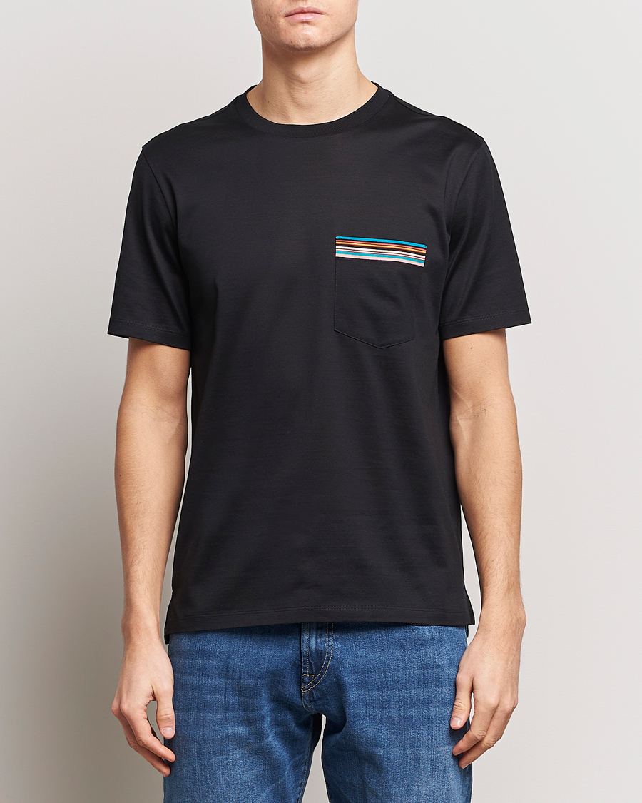 Men |  | Paul Smith | Striped Pocket Crew Neck T-Shirt Black