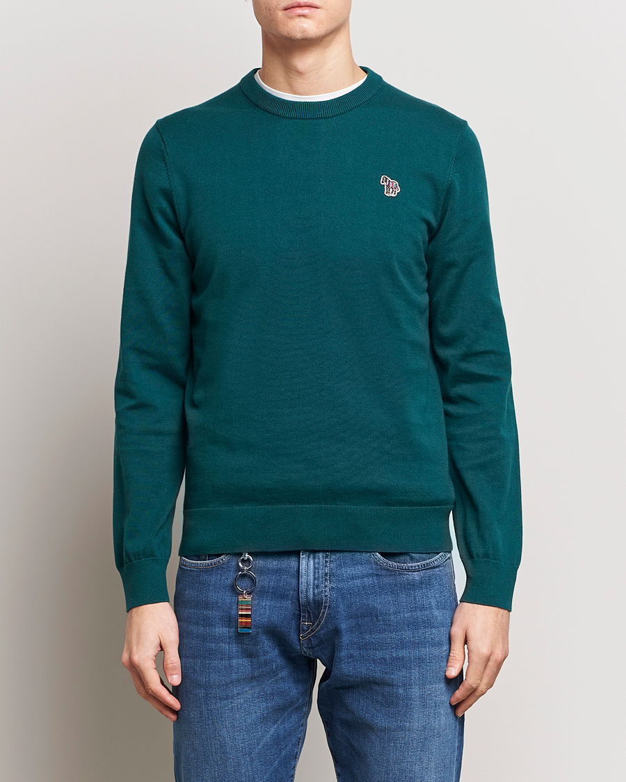 Herre | PS Paul Smith | PS Paul Smith | Zebra Cotton Knitted Sweater Dark Green