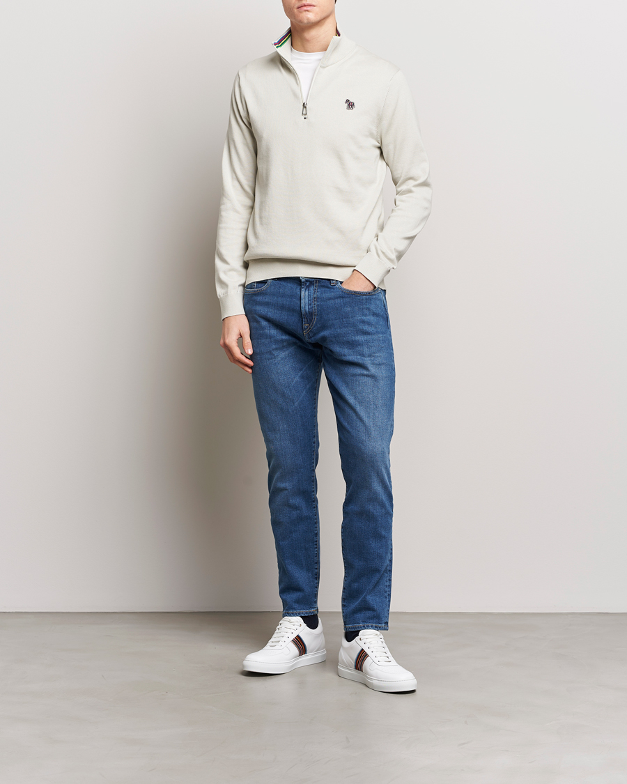 Herre | Gensere | PS Paul Smith | Zebra Cotton Knitted Half Zip Washed Grey