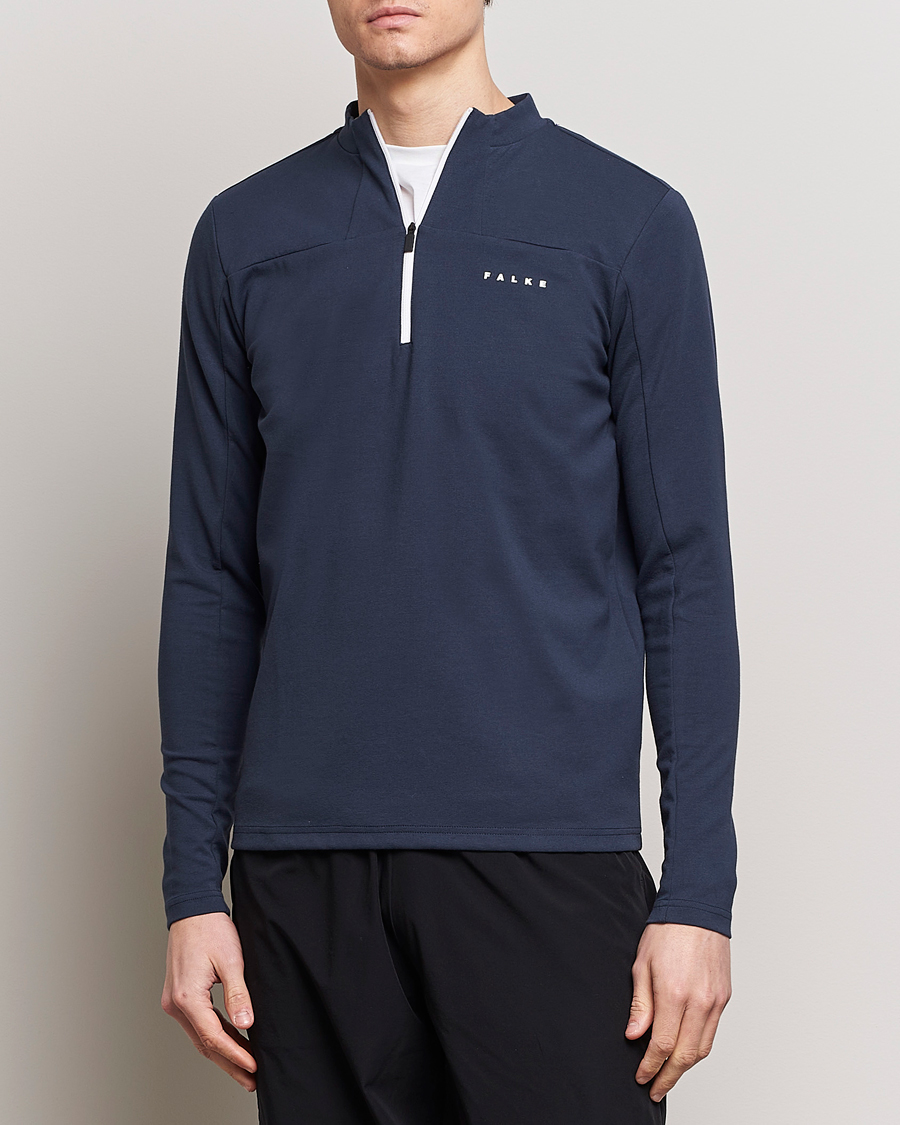 Herre | Klær | Falke Sport | Falke Organic Cotton Mix Half Zip Space Blue