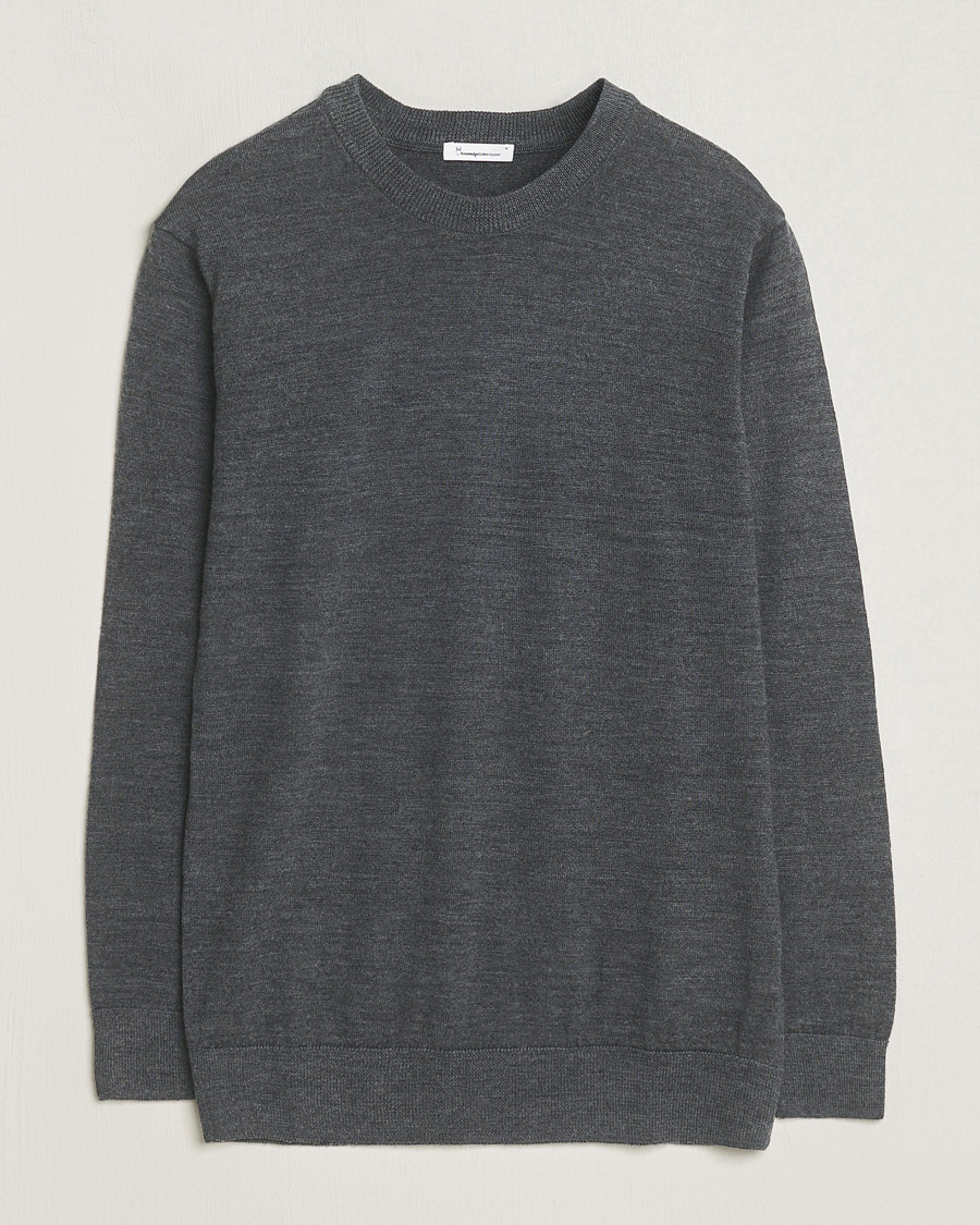 Herre | Gensere | KnowledgeCotton Apparel | Regular Merino Knit Crew Neck Dark Grey Melange