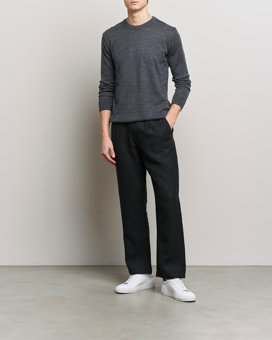 Herre | Gensere | KnowledgeCotton Apparel | Regular Merino Knit Crew Neck Dark Grey Melange