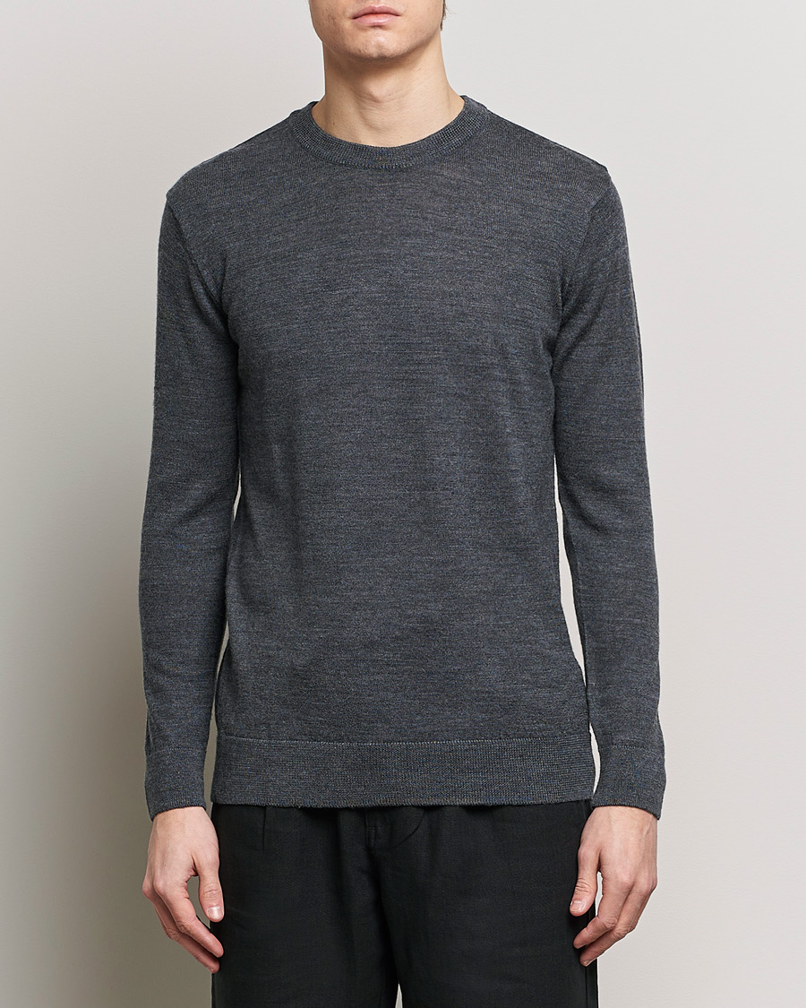 Herre | Pullovers rund hals | KnowledgeCotton Apparel | Regular Merino Knit Crew Neck Dark Grey Melange