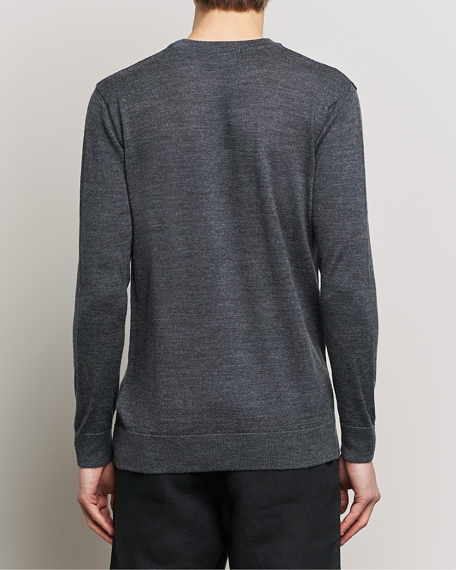 Herre | Gensere | KnowledgeCotton Apparel | Regular Merino Knit Crew Neck Dark Grey Melange