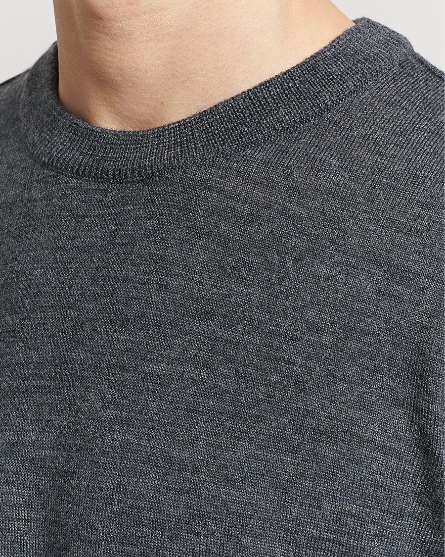 Herre | Gensere | KnowledgeCotton Apparel | Regular Merino Knit Crew Neck Dark Grey Melange